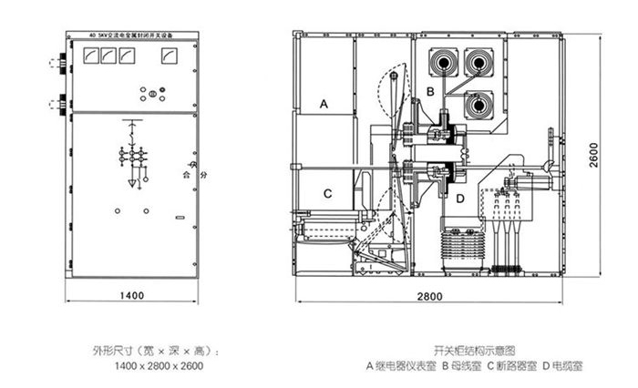 金屬封閉開(kāi)關(guān)設(shè)備柜體尺寸圖